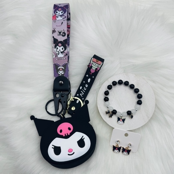 Accessories - Mini Size Kuromi Silicone Coin Purse w/ Wrist Keychain & Jewelry set